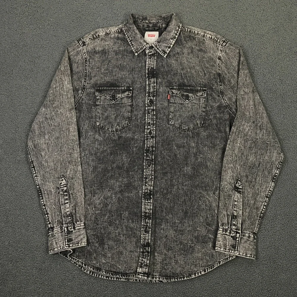 Levis Denim Shirt Mens Medium Gray Stonewash Utility Workwear Overshirt Western